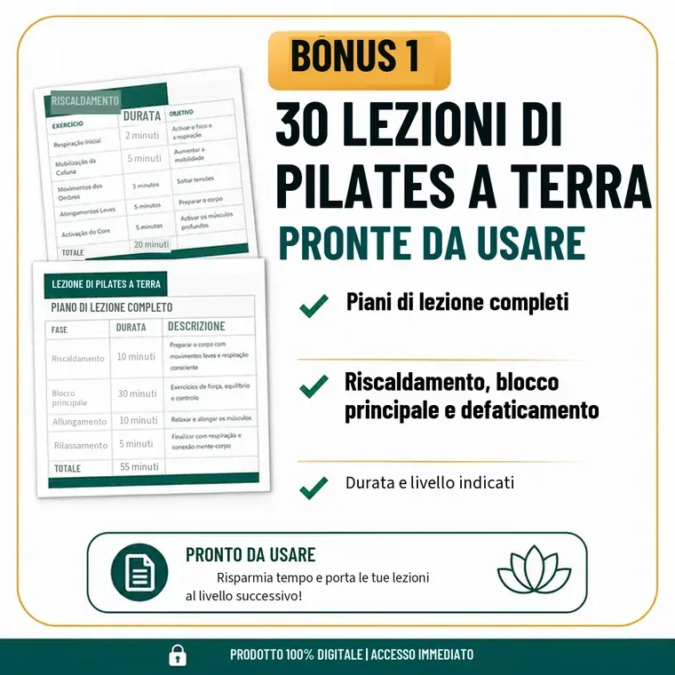 Bonus 1 — 30 lezioni di Pilates a terra pronte da usare